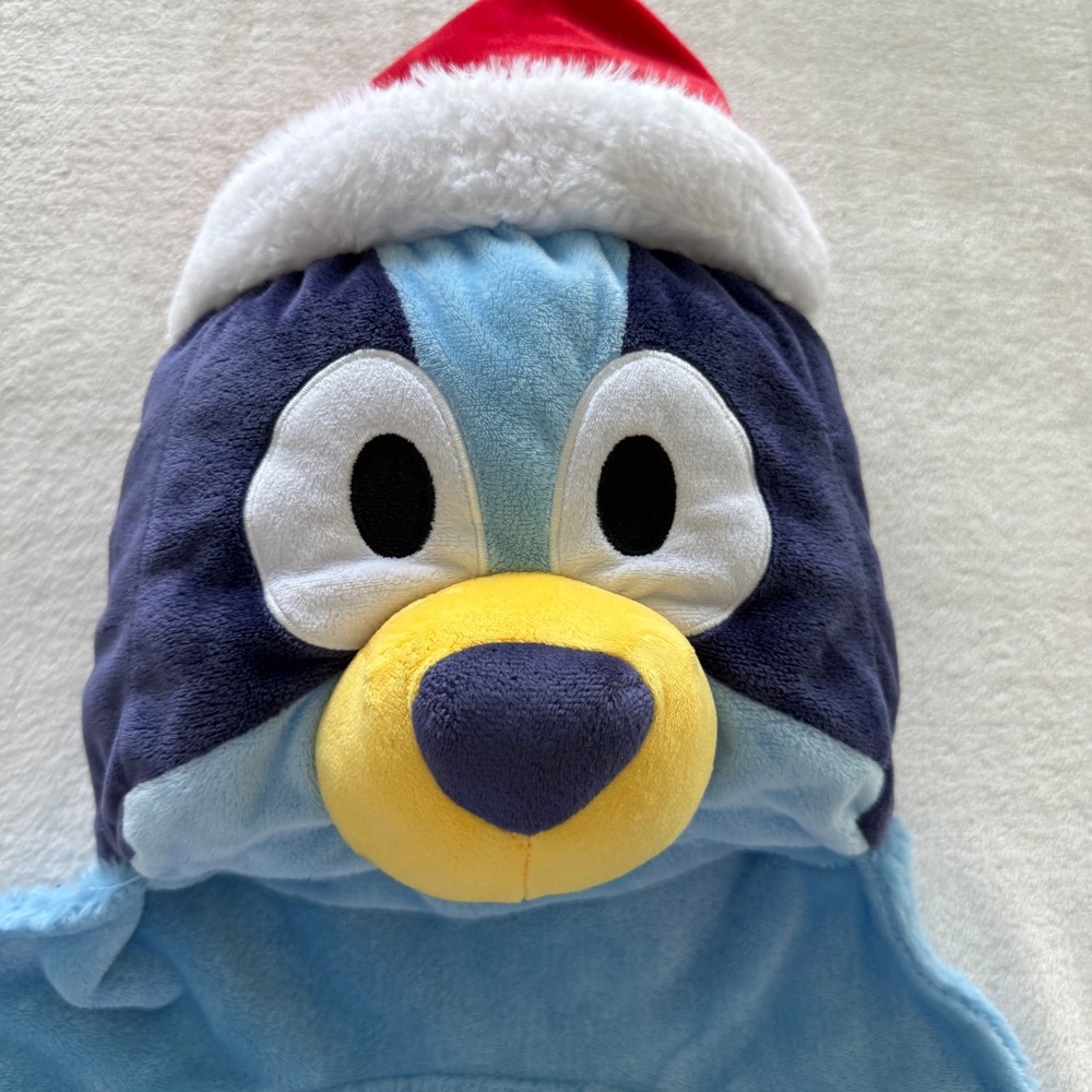 Bluey Kids Hooded Throw Blanket Christmas Santa Hat Blue Plush Fleece Jay Franco